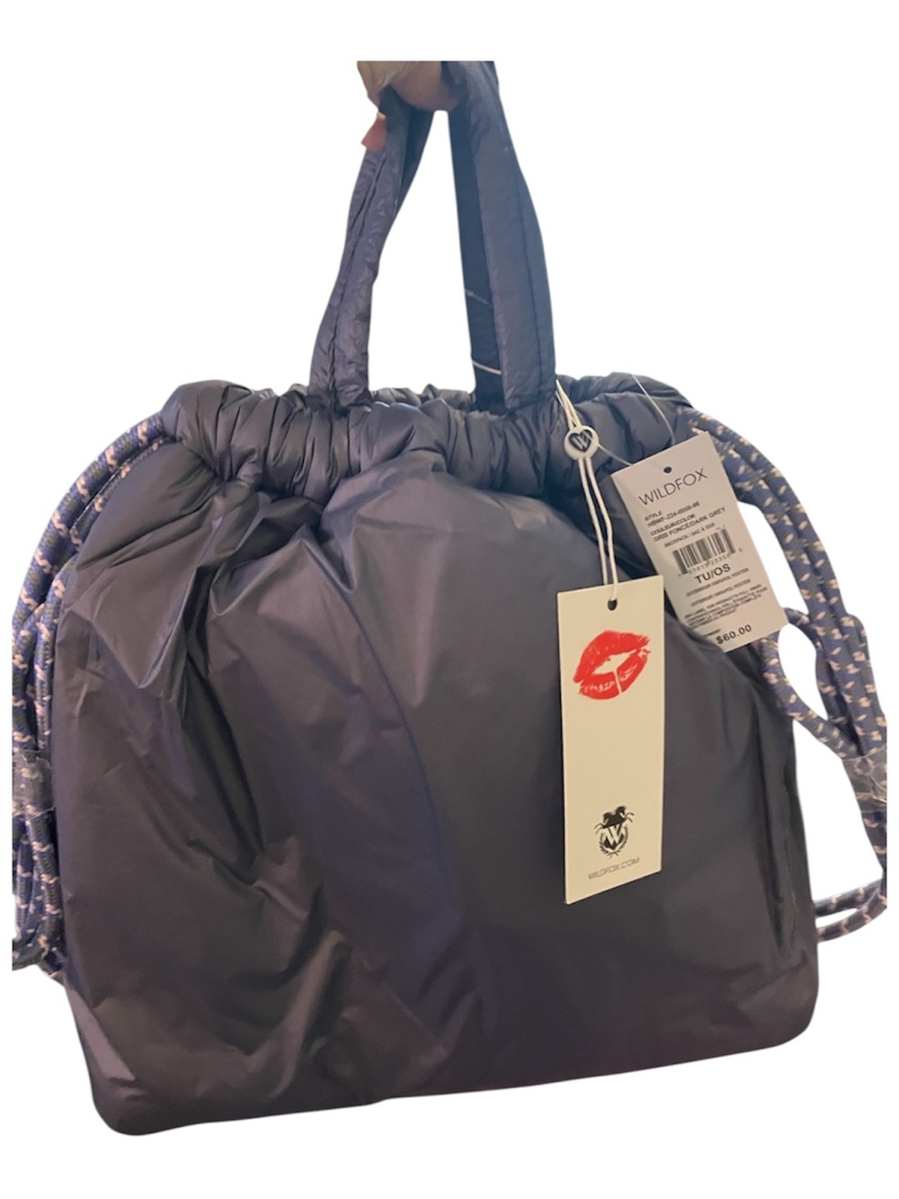 Wildfox Navy Puffer Tote Bag with Patterned Rope Handles